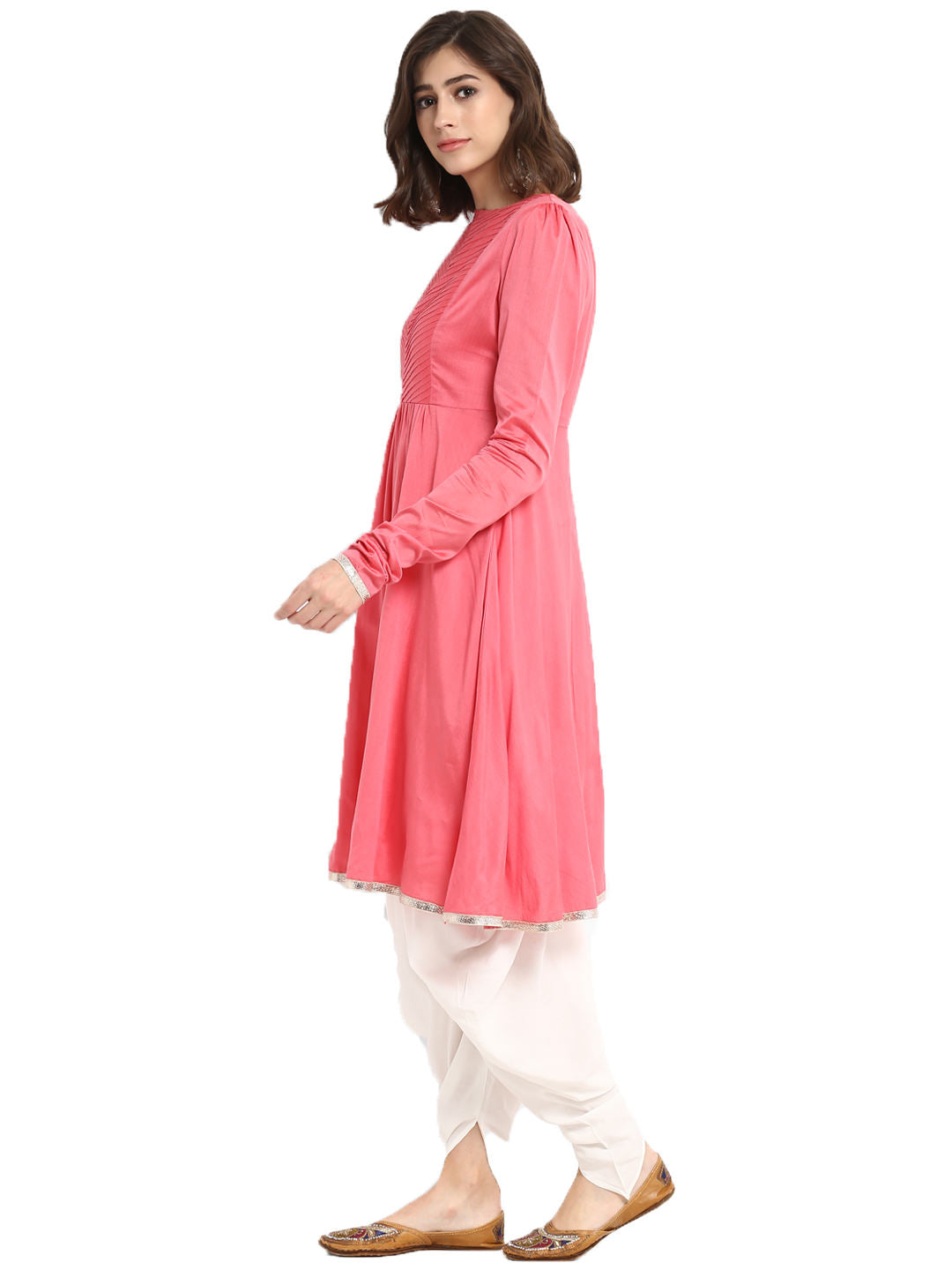 Punch Pink Flared Kurta With Dhoti Pants