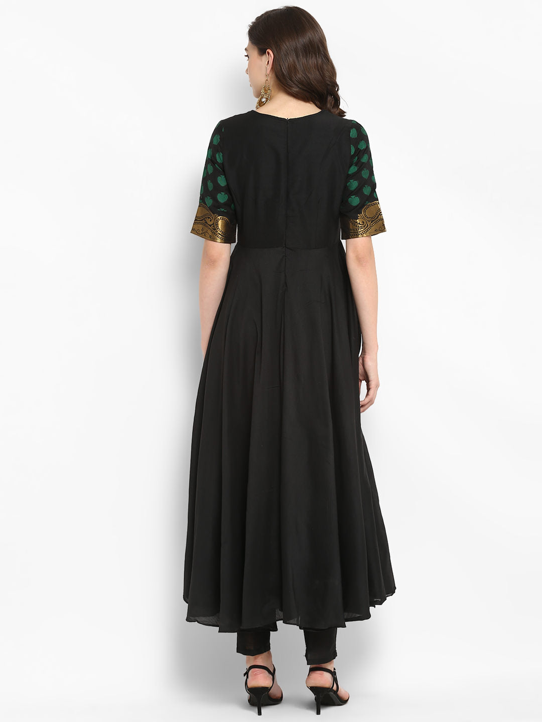 Black Awadh Neck Flared Kurta With Straight Pants
