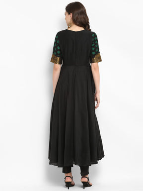 Black Awadh Neck Flared Kurta With Straight Pants