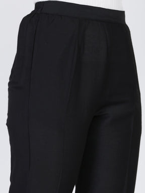 Black Awadh Neck Flared Kurta With Straight Pants