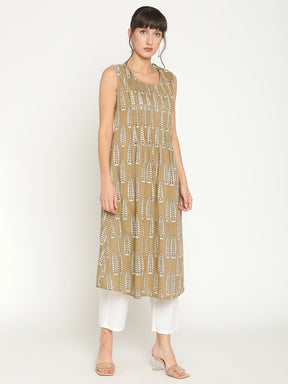 Abhishti pleated front printed kurta with Straight pants-Multicolor