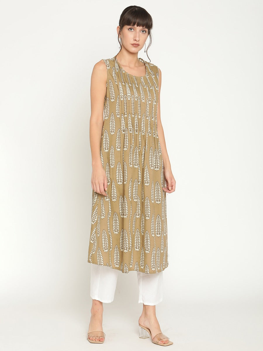 Abhishti pleated front printed kurta with Straight pants-Multicolor