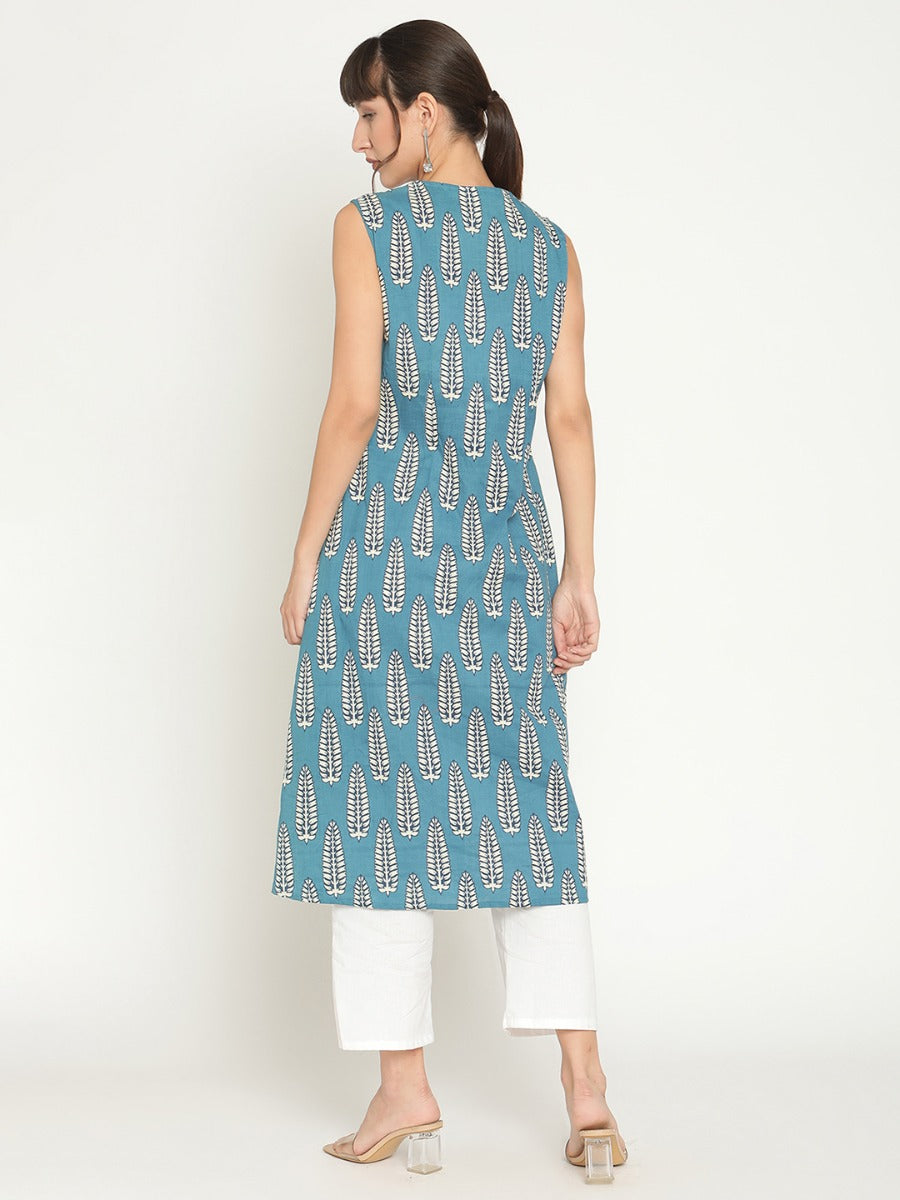 Abhishti pleated front printed kurta with straight pants-Multi