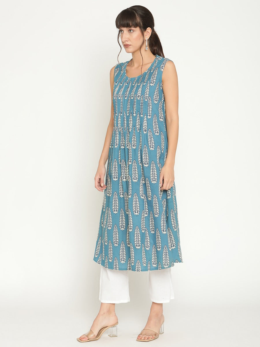 Abhishti pleated front printed kurta with straight pants-Multi