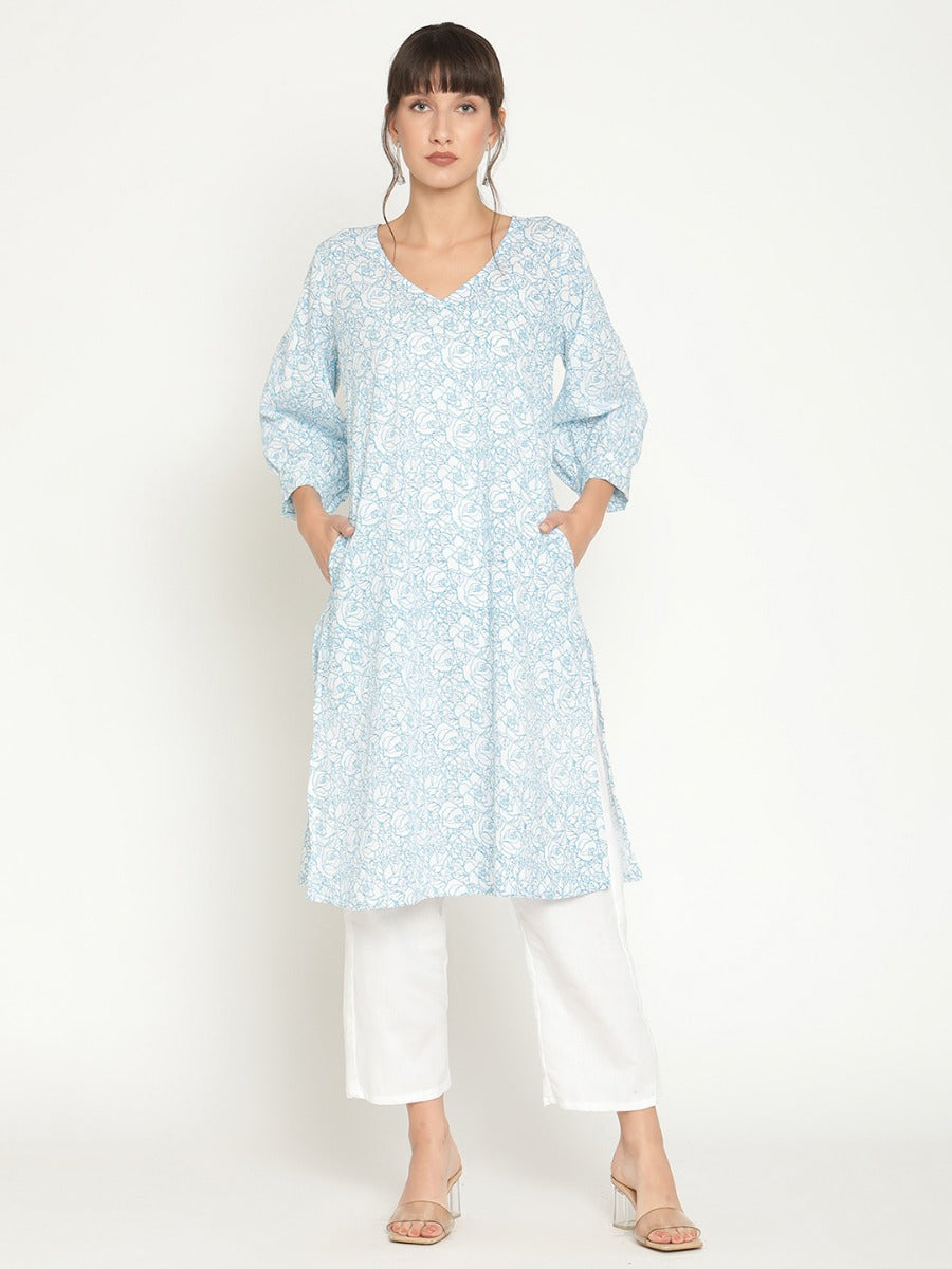 Abhishti blouson sleeve printed kurta with straight pants-Multi