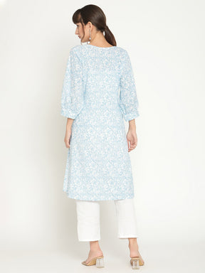 Abhishti blouson sleeve printed kurta with straight pants-Multi