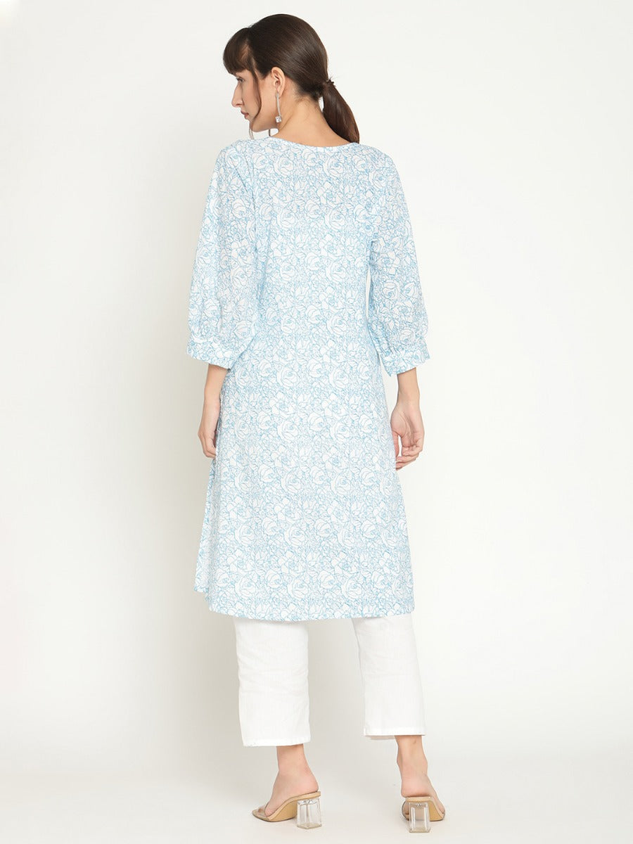 Abhishti blouson sleeve printed kurta with straight pants-Multi