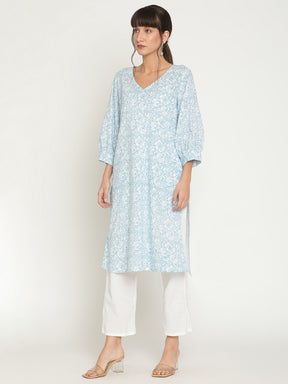 Abhishti blouson sleeve printed kurta with straight pants-Multi