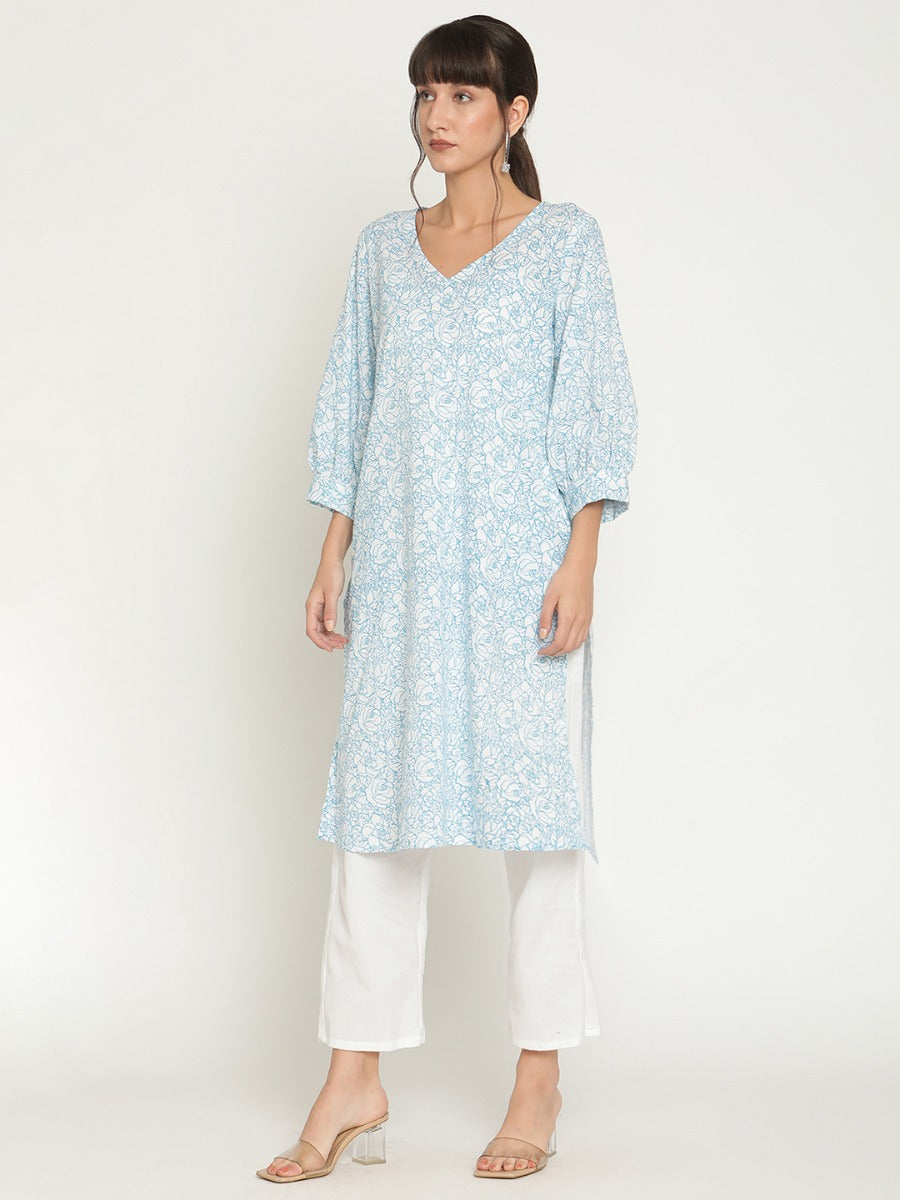 Abhishti blouson sleeve printed kurta with straight pants-Multi