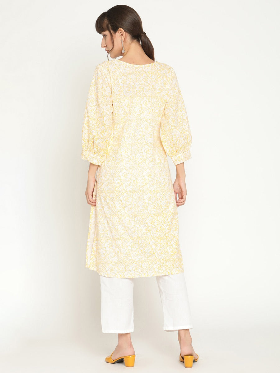 Abhishti blouson sleeve printed kurta with straight pants-Blue
