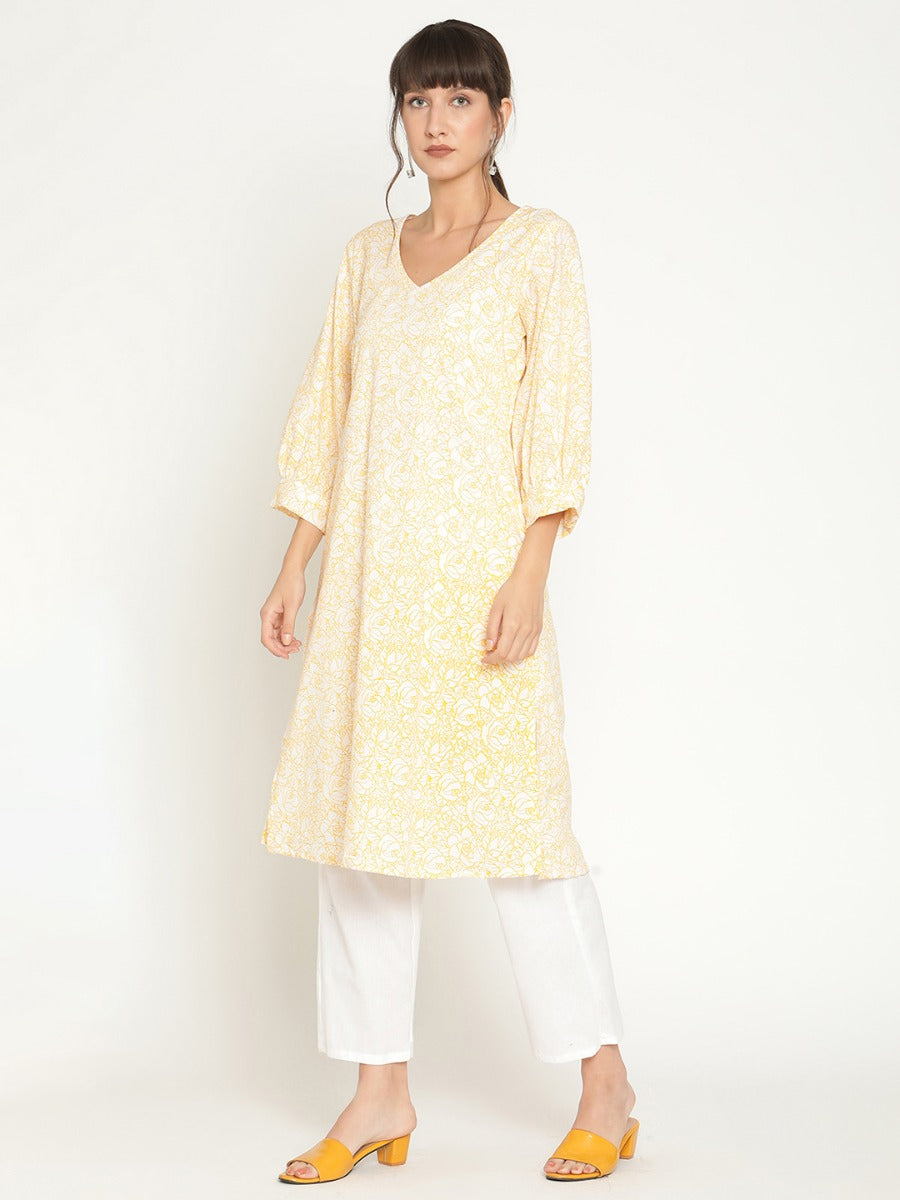 Abhishti blouson sleeve printed kurta with straight pants-Blue