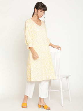 Abhishti blouson sleeve printed kurta with straight pants-Blue
