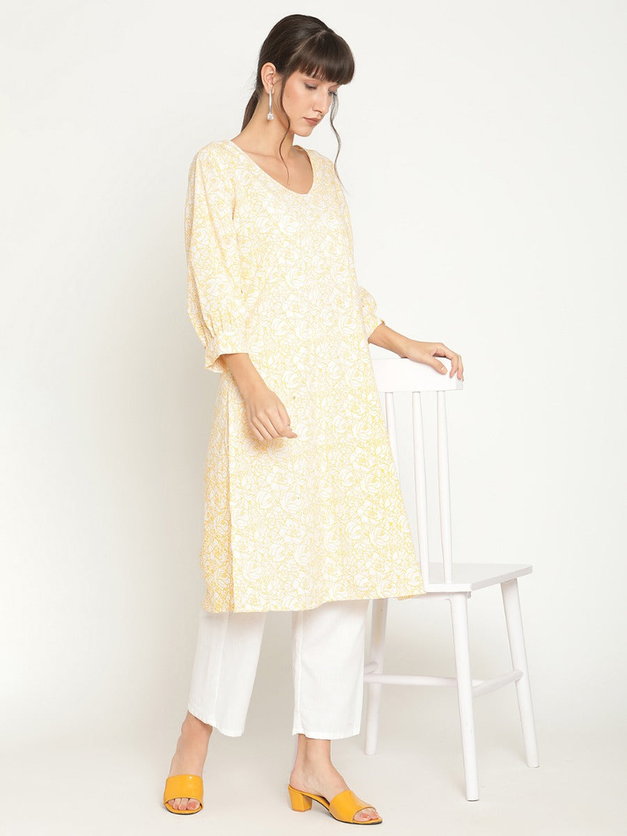 Abhishti blouson sleeve printed kurta with straight pants-Blue