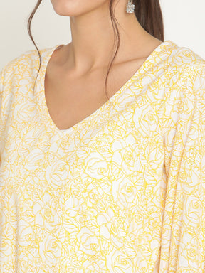 Abhishti blouson sleeve printed kurta with straight pants-Blue
