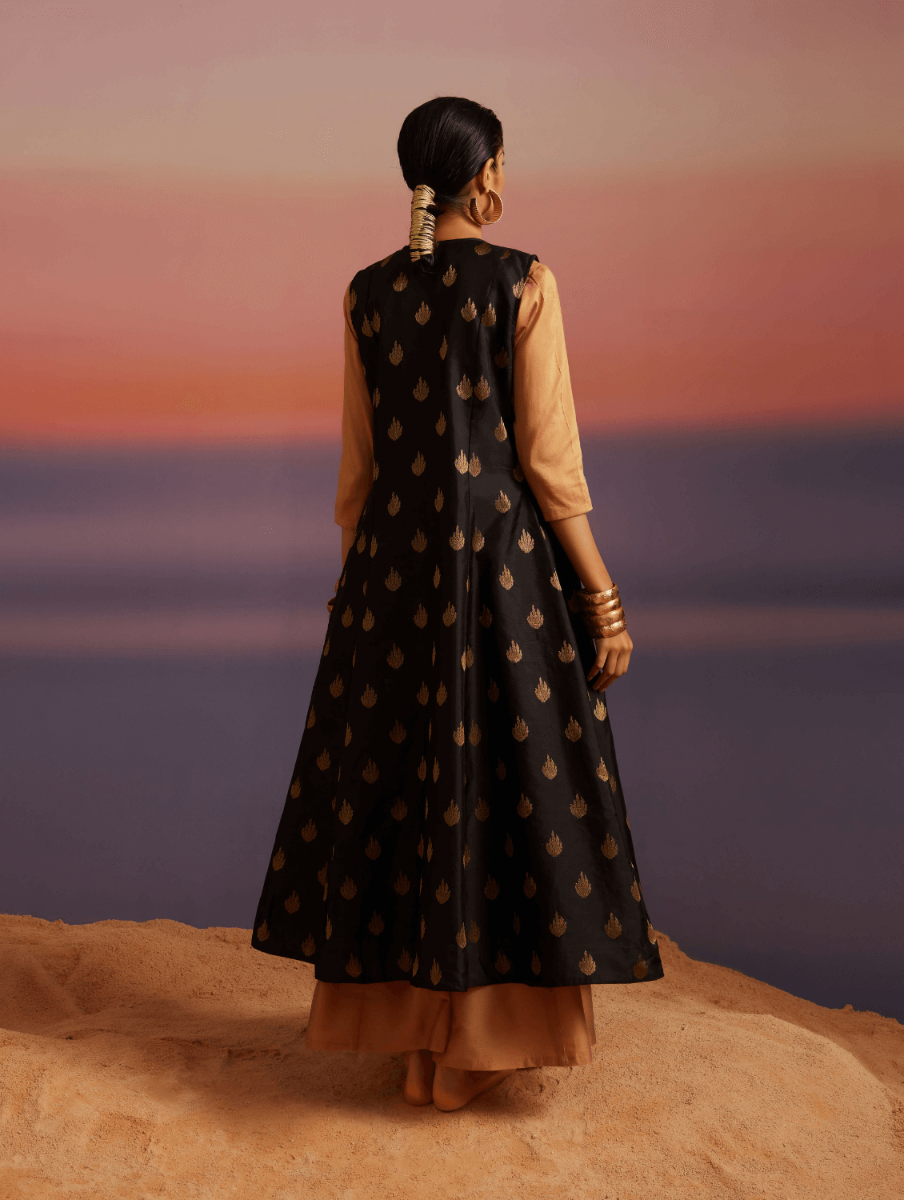 Coral Black Banarasi Kurta With Jacket and Palazzo