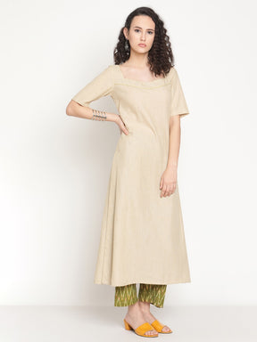 Sandy Fawn Kurta with Hand-embroidered Details and Pant