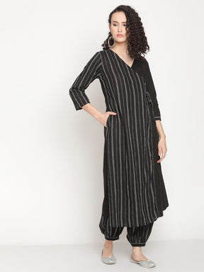 Midnight Black Angrakha Kurta With Slouchy Pants