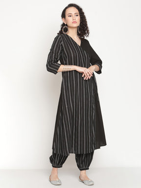 Midnight Black Angrakha Kurta With Slouchy Pants