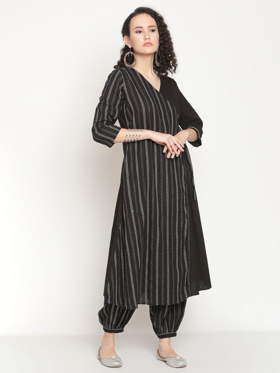 Midnight Black Angrakha Kurta With Slouchy Pants
