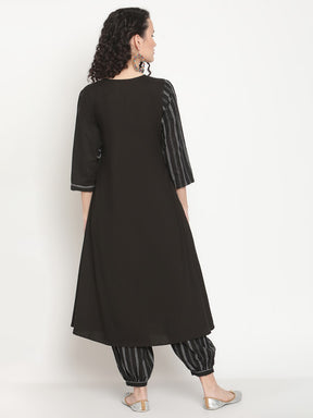 Midnight Black Angrakha Kurta With Slouchy Pants