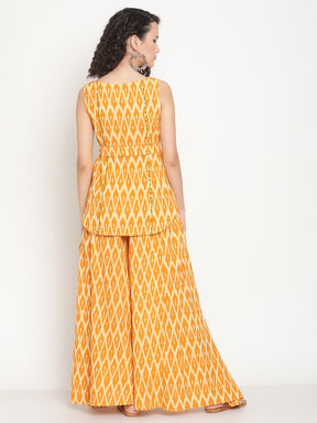 Ochre Yellow Sleeveless Tunic With Flared Palazzo