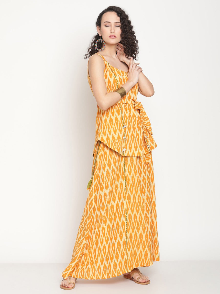 Ochre Yellow Sleeveless Tunic With Flared Palazzo