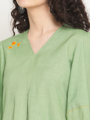 Fern Green Flared Kurta With Overlap Hem Pants