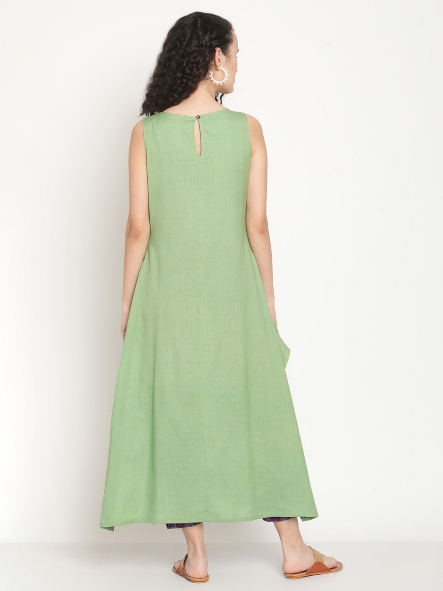 Fern Green Kurta With Circular Ikat Panel And Pants