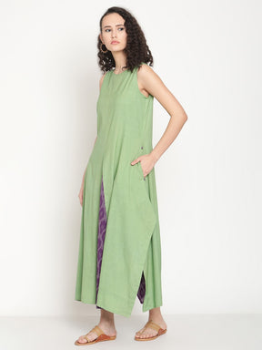 Fern Green Kurta With Circular Ikat Panel And Pants