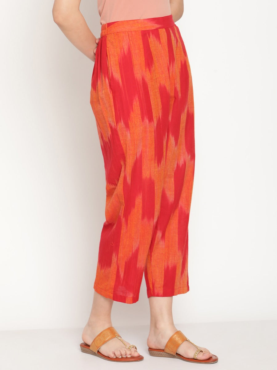 Red Straight V-neck Kurta With Boho Jacket And Pants