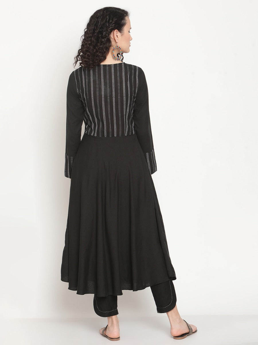 Midnight Black Flared kurta with U-hemline pants