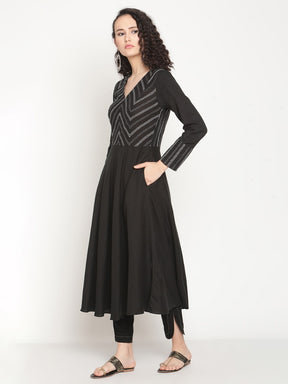 Midnight Black Flared kurta with U-hemline pants