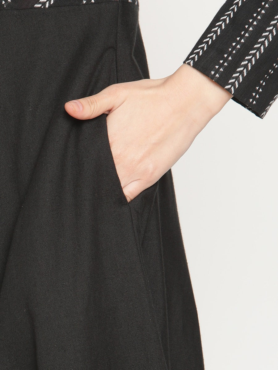Midnight Black Flared kurta with U-hemline pants