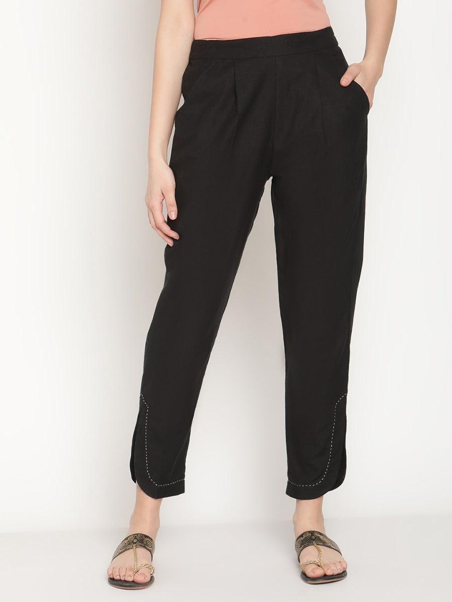 Midnight Black Flared kurta with U-hemline pants