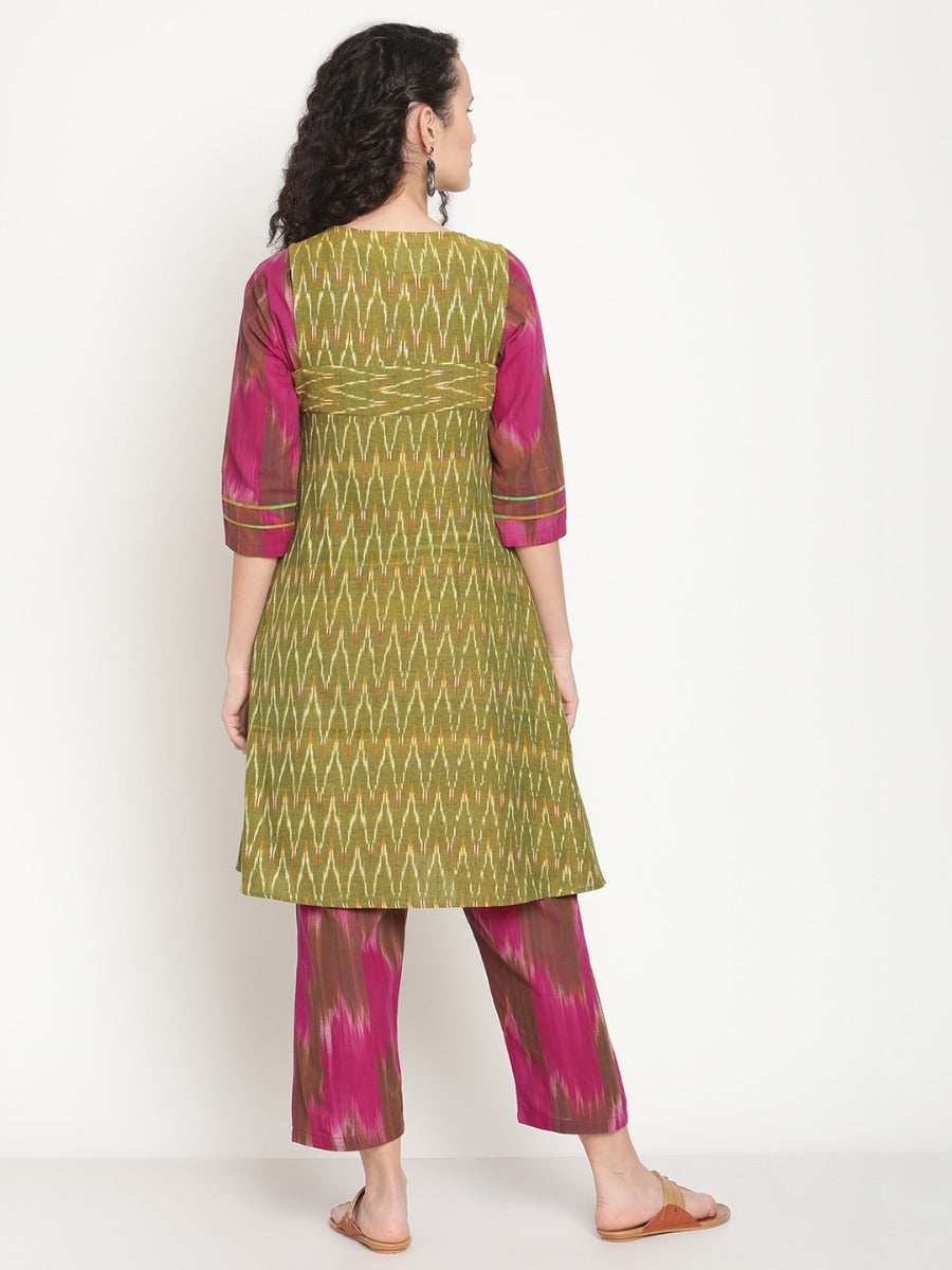 Purple Wine V-neck Kurta With Boho Jacket And Pants