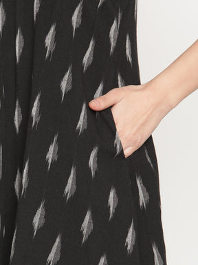 Midnight Black V-neck Kurta With Boho Jacket And Pants
