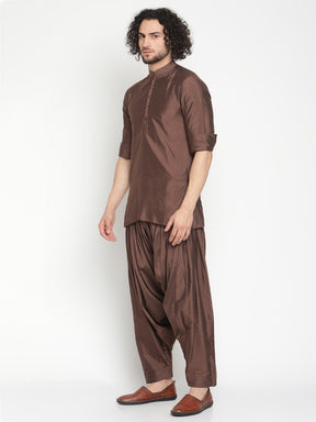 Men Brown Short Banarasi Kurta