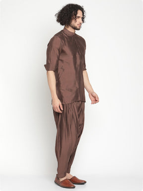 Men Brown Short Banarasi Kurta