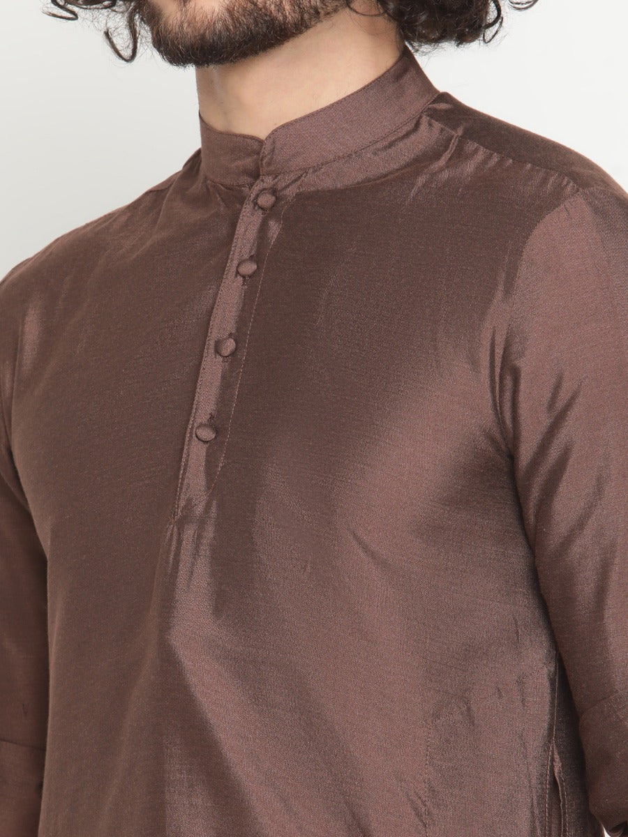 Men Brown Short Banarasi Kurta