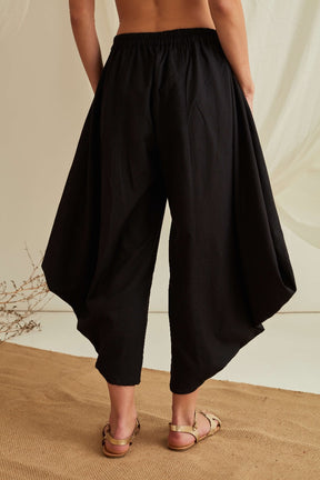 Elasticated waist flared cowl pants-Midnight Black