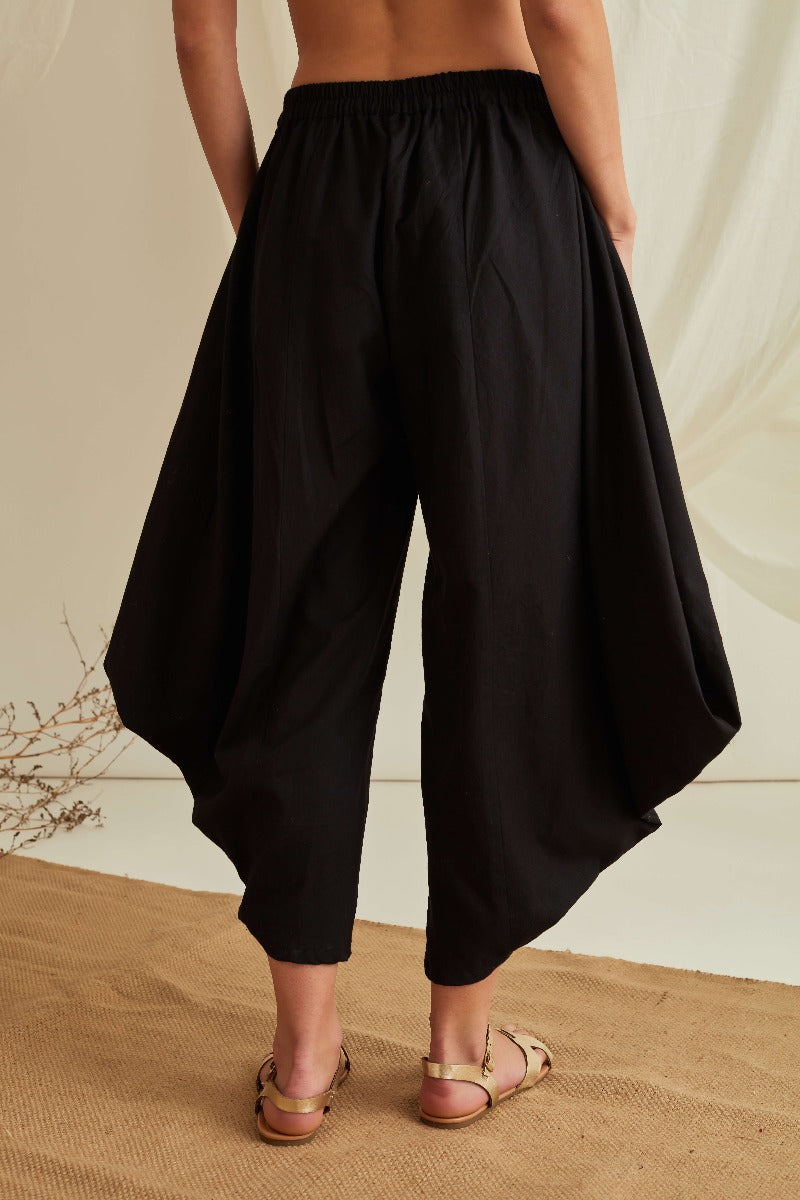 Elasticated waist flared cowl pants-Midnight Black