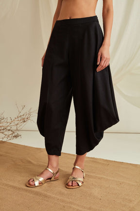 Elasticated waist flared cowl pants-Midnight Black