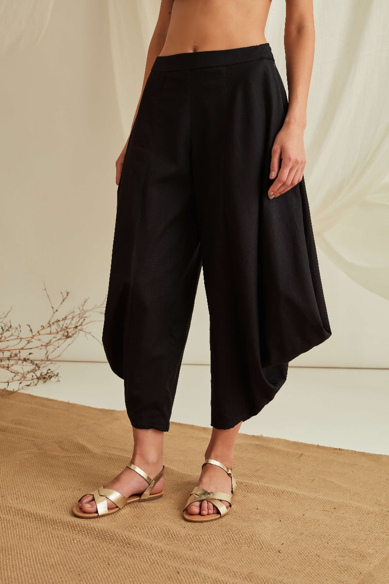 Elasticated waist flared cowl pants-Midnight Black