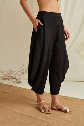 Elasticated waist flared cowl pants-Midnight Black