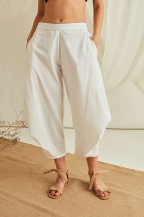 Elasticated waist pleated pant-Marshmallow White