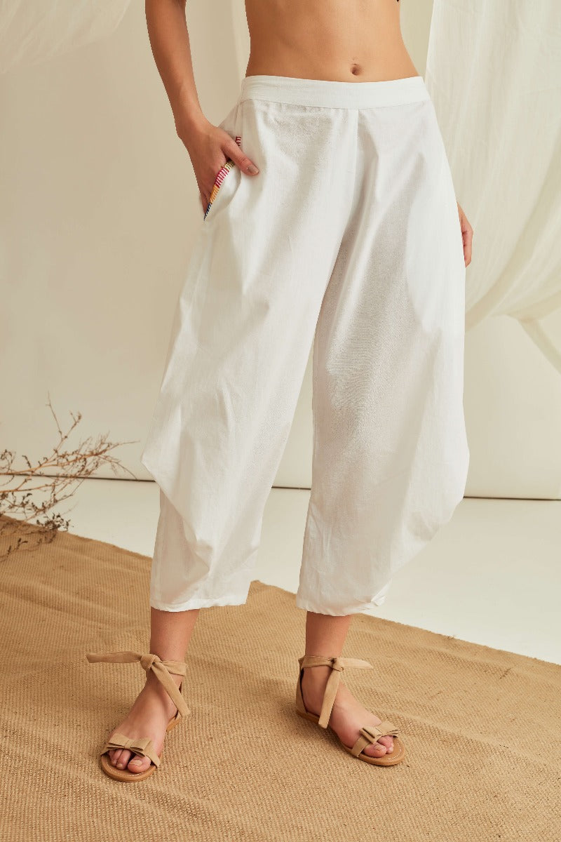 Elasticated waist pleated pant-Marshmallow White