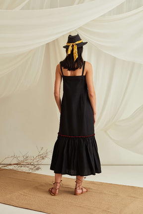 Strappy space tuck tiered maxi dress-Midnight Black