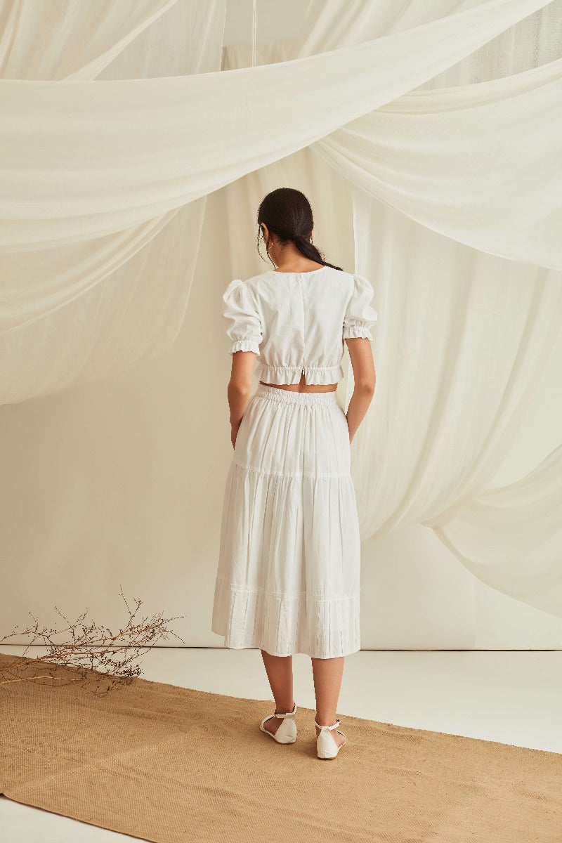 Overlapped puff sleeve cotton poplin crop top-Marshmallow White