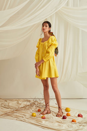 Marie sleeves down mini dress-Sunshine Yellow
