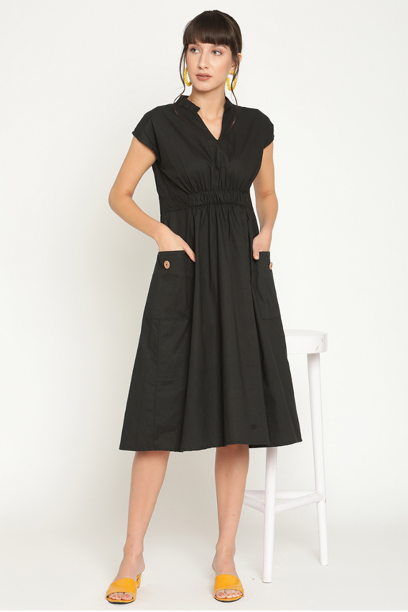 Drop shoulder elasticated waist midi dress